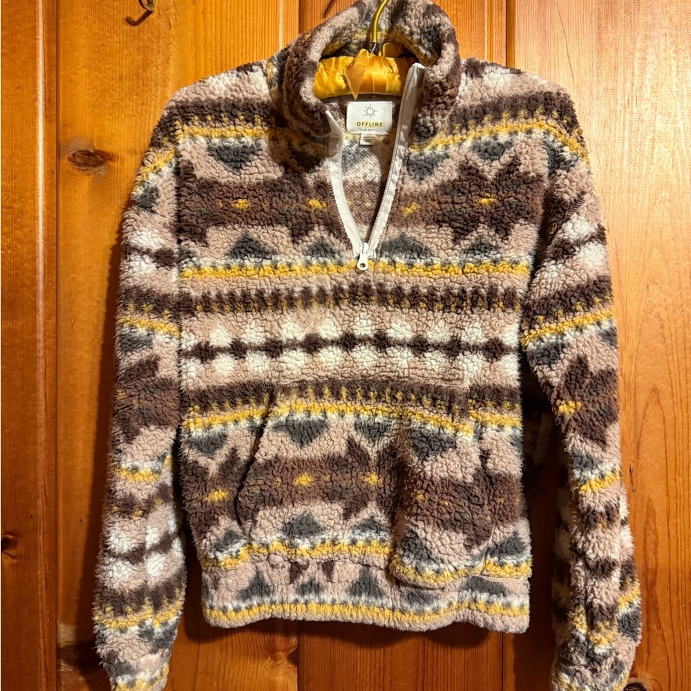 Aerie Brown and Yellow Cowl Neck Sweater. Size XS